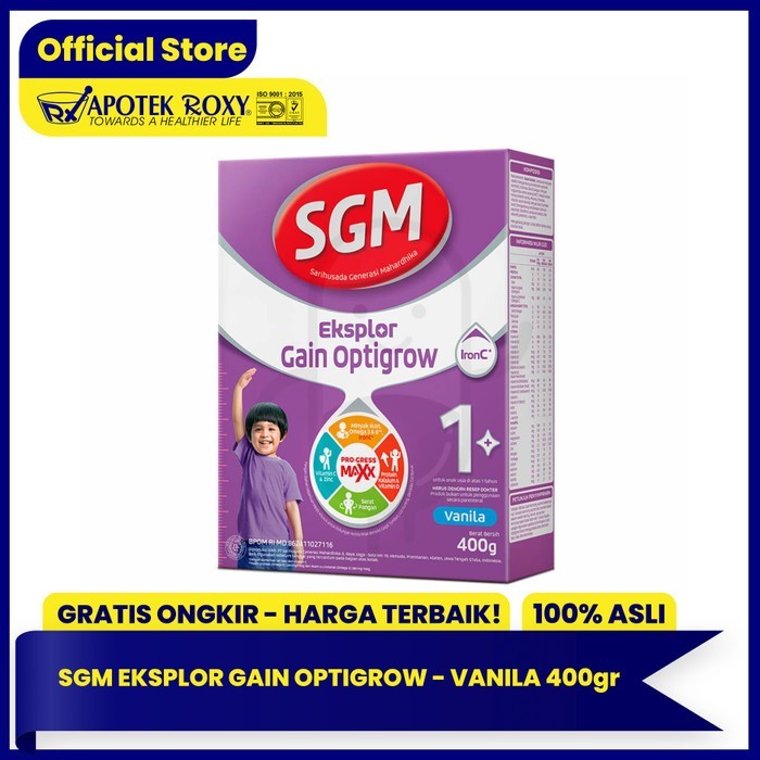 

SUSU SGM EKSPLOR GAIN OPTIGROW VANILA 400G USIA DI ATAS 1 TAHUN