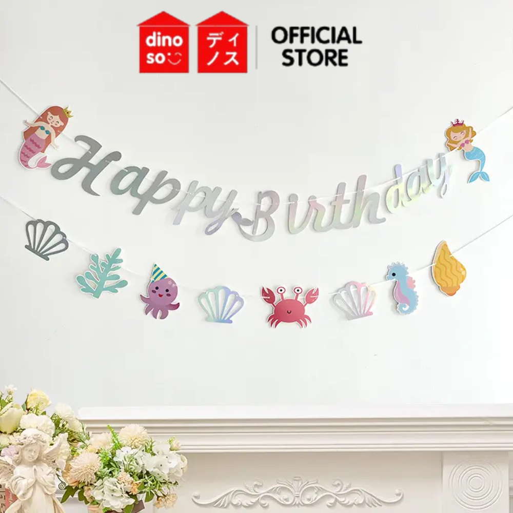 DINOSO Banner Ulang Tahun Tema Mermaid Backdrop Pesta Ulang Tahun Tema Putri Duyung Dekorasi Ulang T