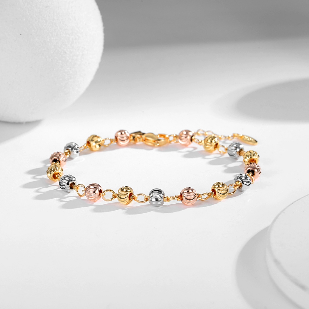 Lanmi Jewelry Gelang Manik-Manik Warna-Warni Berlapis Emas Baja Tahan Karat Anti Luntur Aksesoris Pe