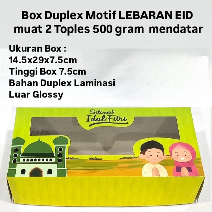 

3 Pcs Box Cookies Eid Mubarak Kotak Hampers Kuker Lebaran Motif Kartun Hijau Muat 2 Toples Bulat 500Gr