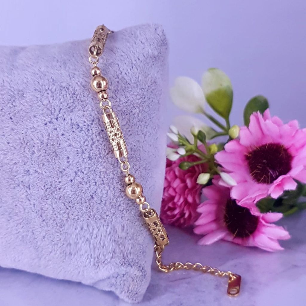 Gelang Tali Motif Bulat Bambu Gold Titanium Gelang Cewek Replika Perhiasan Premium