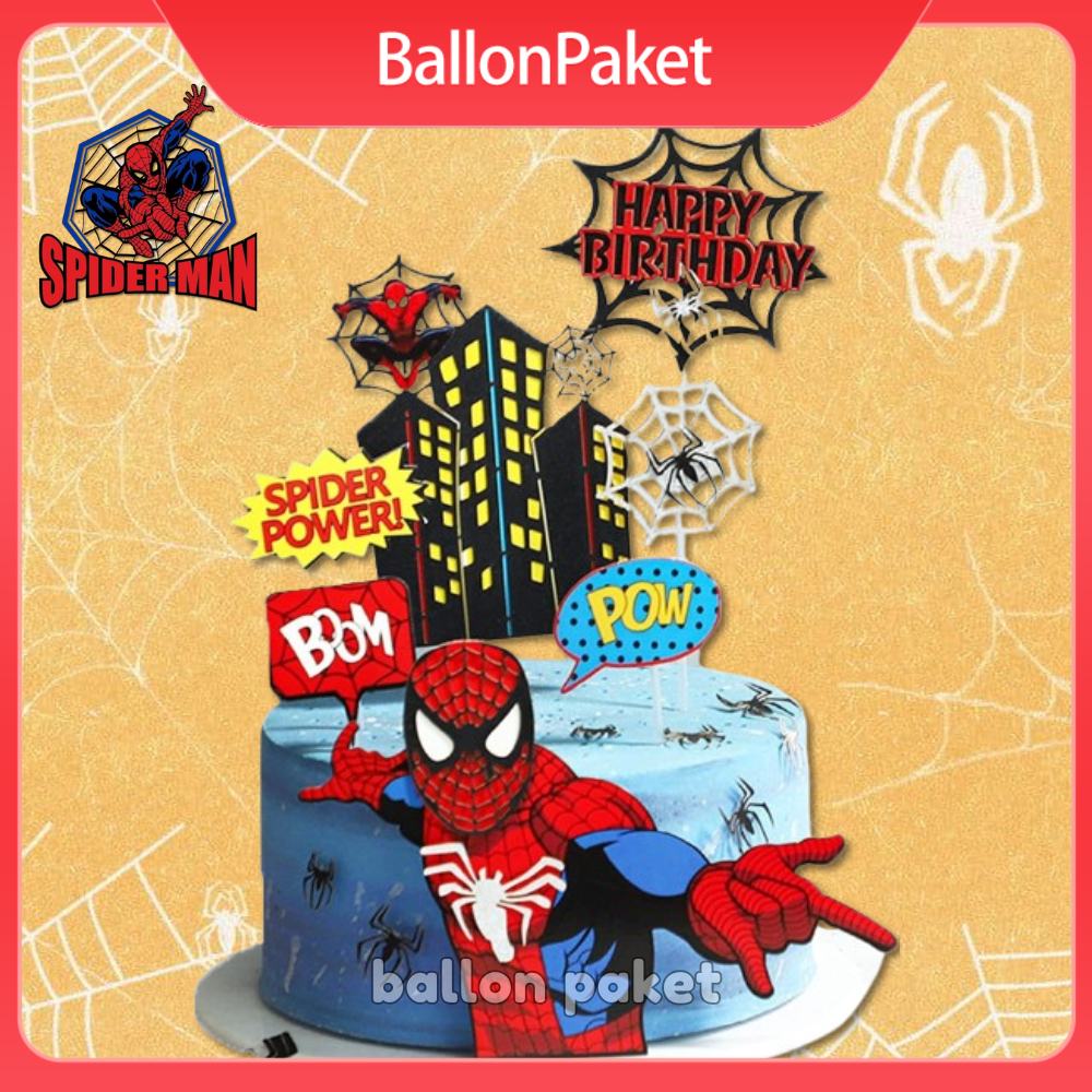 7 Pcs Cake Topper Spiderman Dekorasi Hiasan Kue Ulang Tahun Tema Superhero Karakter Spiderman