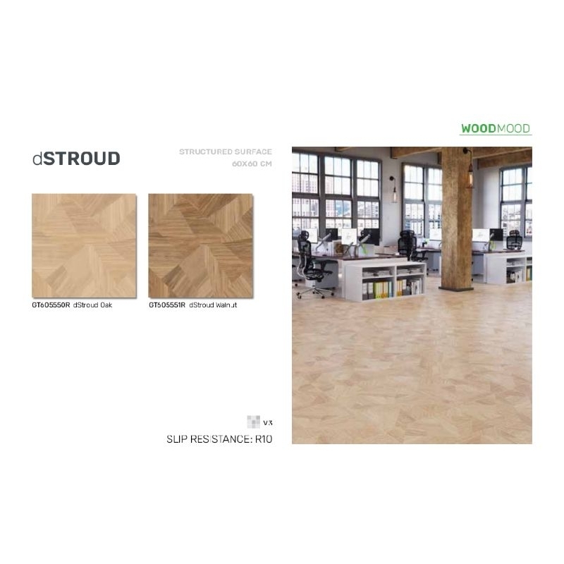 Roman Granit dStroud Oak Walnut 60x60 structure surface granit motif kayu untuk lantai dinding tembo