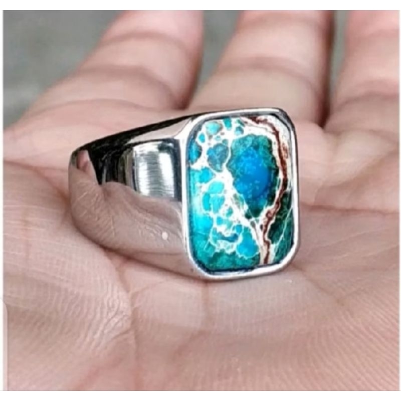 BATU CINCIN AKIK PIRUS MODEL KOTAK RING TITANIUM