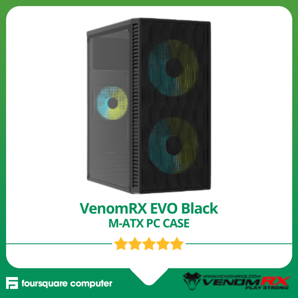 VenomRX EVO Black M-ATX + 2 Fan 12cm RGB |  CPU PC Case Casing Komputer