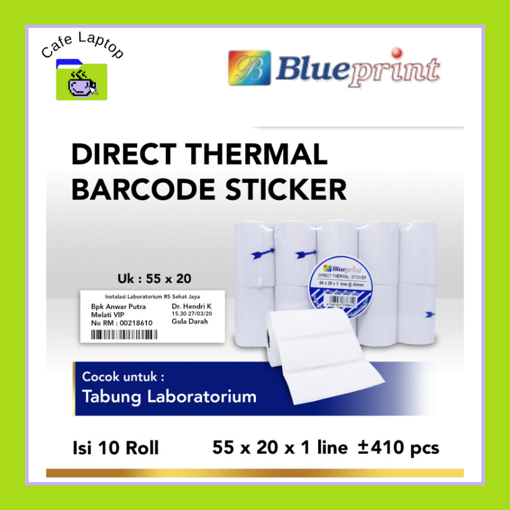 

Direct Thermal Sticker / Label Stiker BLUEPRINT 55x20x1 Isi 10 Roll