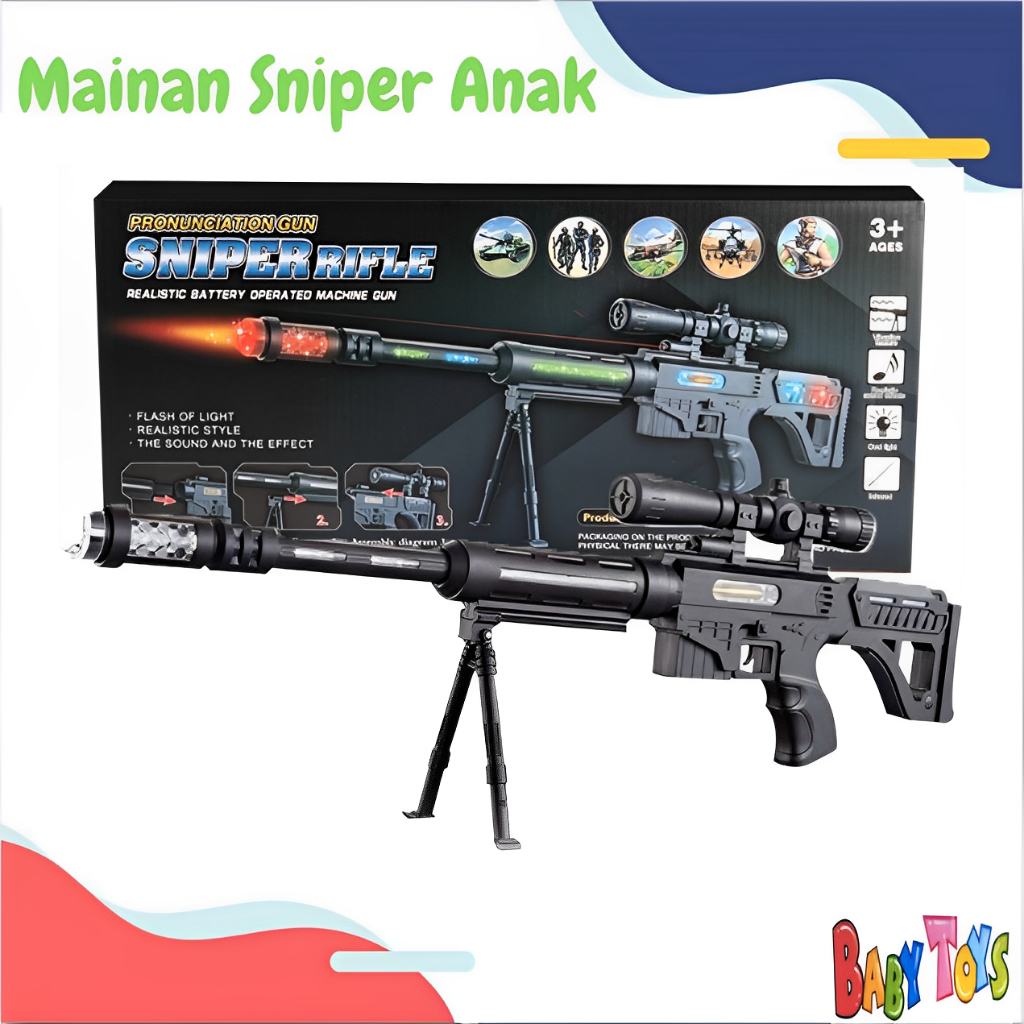 BabyToys Mainan Anak Laki Laki Tembak Tembakan Sniper Gun ada Lampu Laser Kado Anak 3 4 5 6 7 tahun