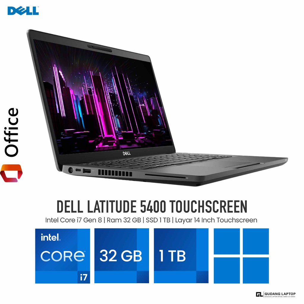 Laptop Dell latitude 5400 Core i7 Gen 8 RAM 32 GB SSD 1 TB Layar 14 inch Touchscreen