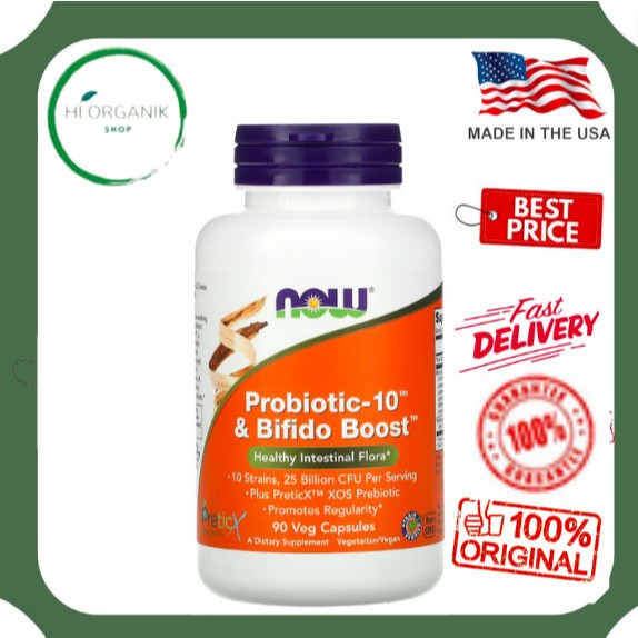 NOW Foods Probiotic-10 & Bifido Boost 25 Billion 90 Veg Capsules 8.33 Billion Per Capsule