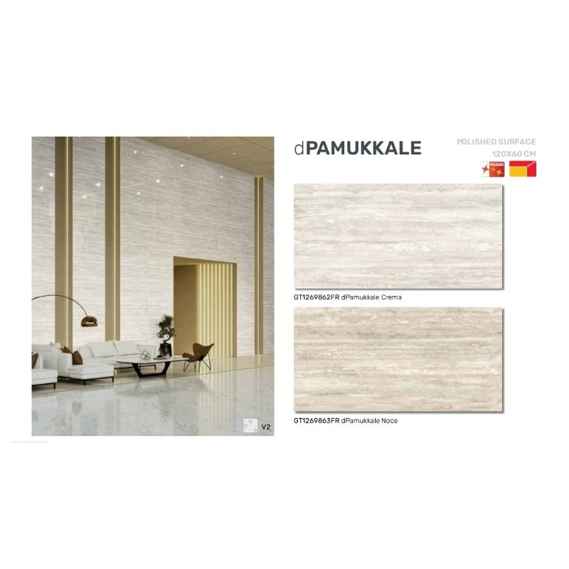 Roman Granit dPamukkale 120x60 big slab gloss polished surface granit lantai indoor outdoor