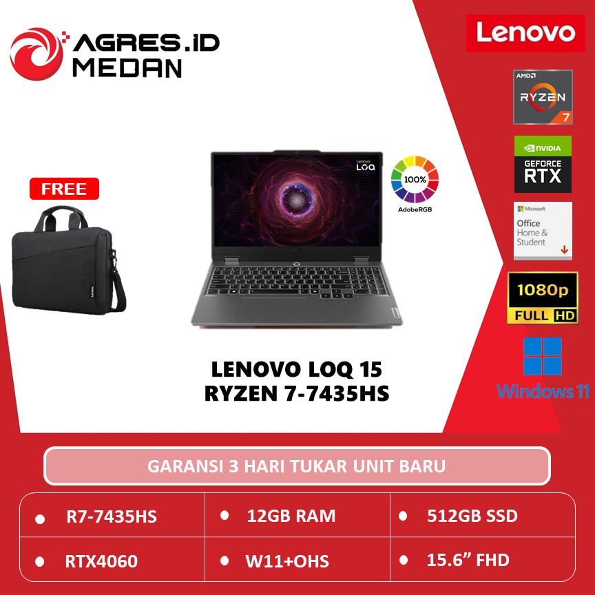 LENOVO LOQ 15 RTX4060 RYZEN 7-7435HS 12GB 512GB W11 15" 100srgb