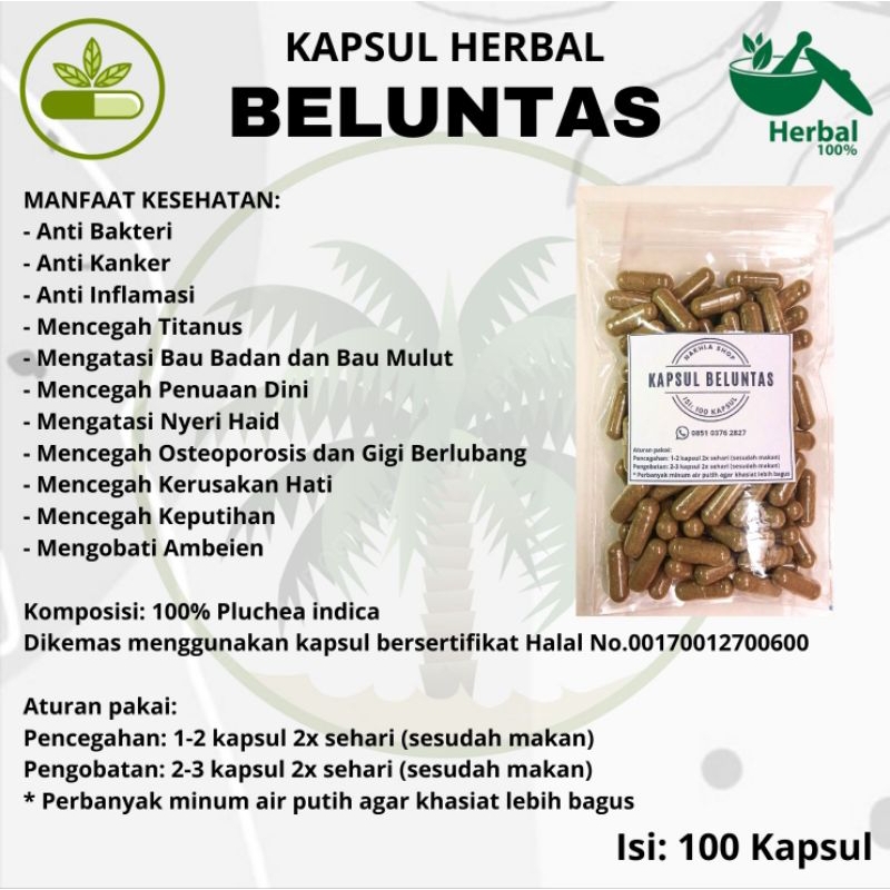 

Kapsul BELUNTAS isi 100 Suplemen Herbal Jamu Asli | Menghilangkan bau badan, mengobati sakit gigi, mengobati keputihan, anti aging, mengecilkan pori-pori, mengobati jerawat, anti kanker, anti bakteri