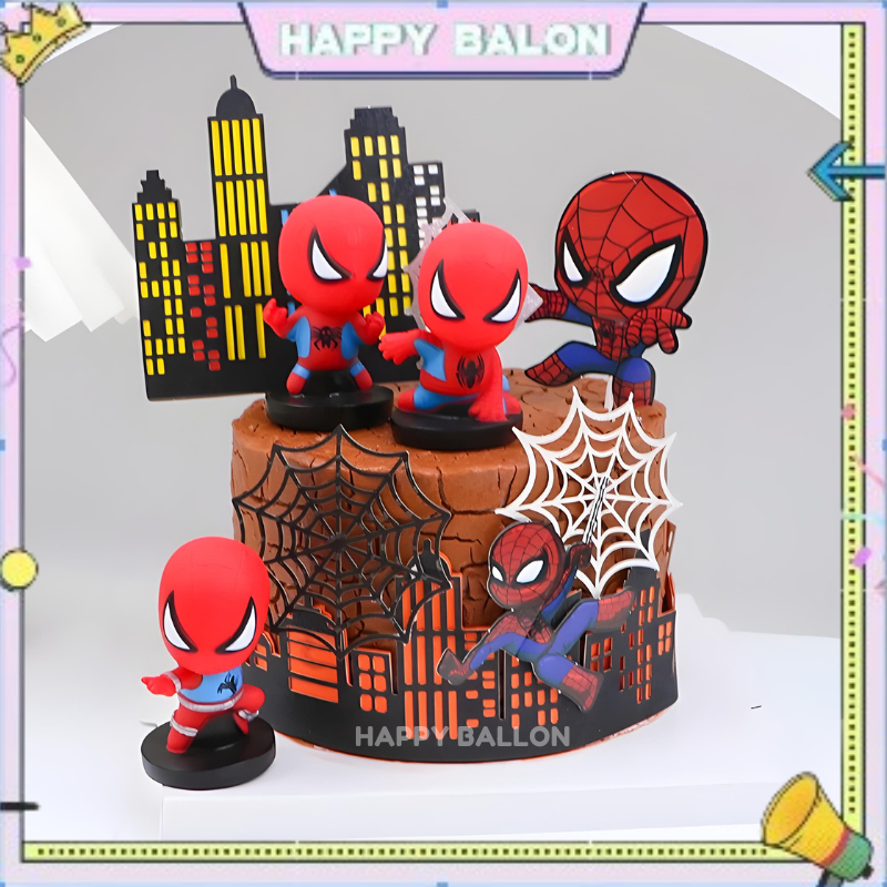 Cake Topper Spiderman Dekorasi Hiasan Kue Ulang Tahun Tema Superhero Karakter Spiderman