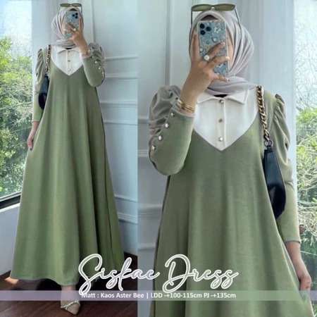 SISKAE GAMIS POLOS KOMBINASI CRINKLE AIRFLOW TANGAN BALON LD 110 / GAMIS POLOS / GAMIS WANITA TERBAR