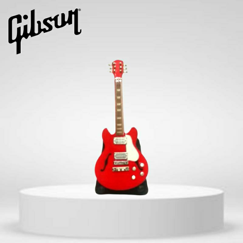 MINIATUR GITAR GIBSON HOLLOW BODY WARNA MERAH PICKGUARD PUTIH 1:12 (11cm)