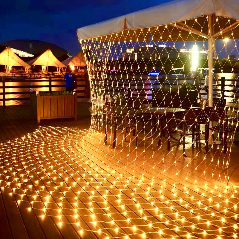 Lampu Jaring Dekorasi ruangan Taman Cafe ukuran 3x2m/ Lampu Natal Jala LED Warm White dan RGB