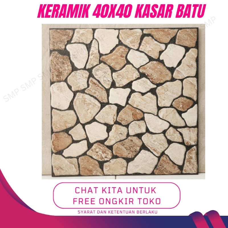 Keramik Batu Alam Kasar Brown Coklat 40x40