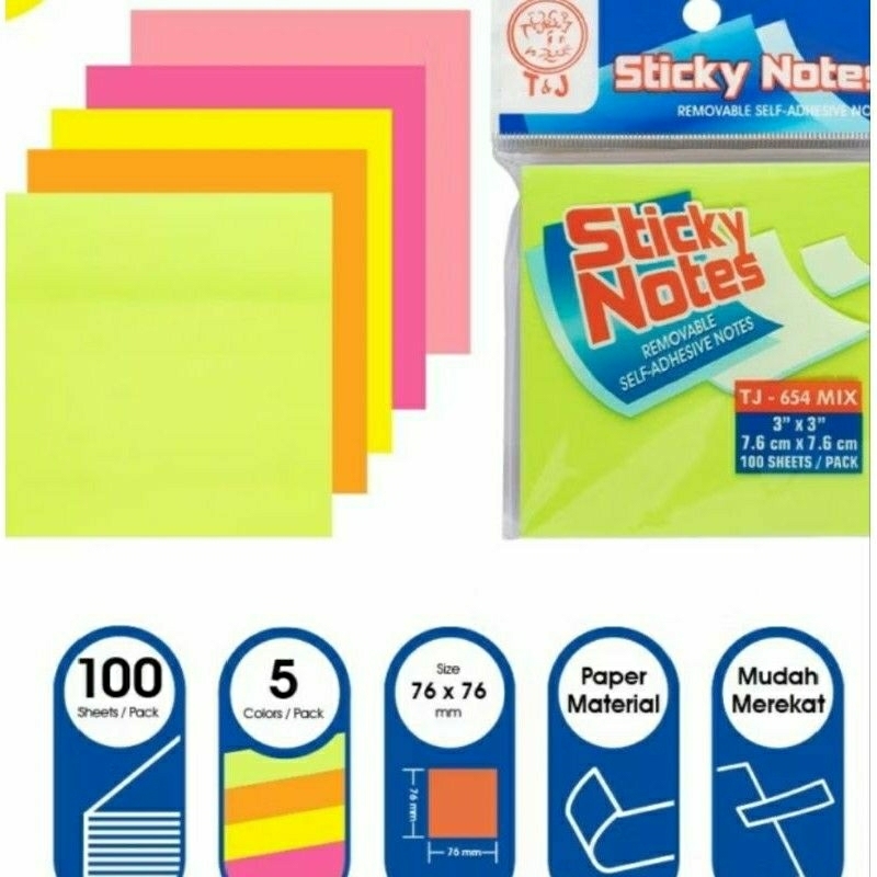 

Memo Sticky Notes / Memo Tempel Warna Mix T&J 654 Mix (Original)