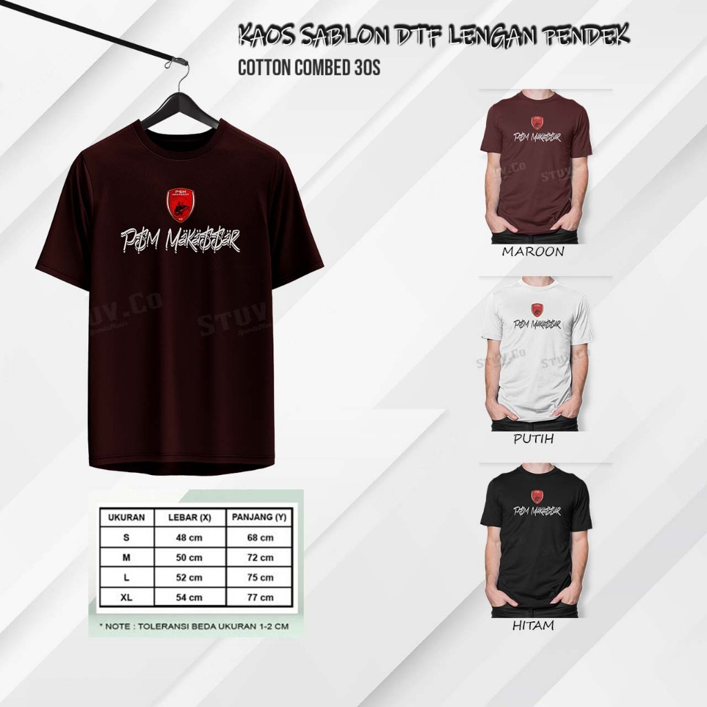 TSHIRT LOGO CLUB SABLON DTF COTTON COMBED 30s KAOS SABLON PSM MAKASSAR WARNA HITAM PUTIH MAROON