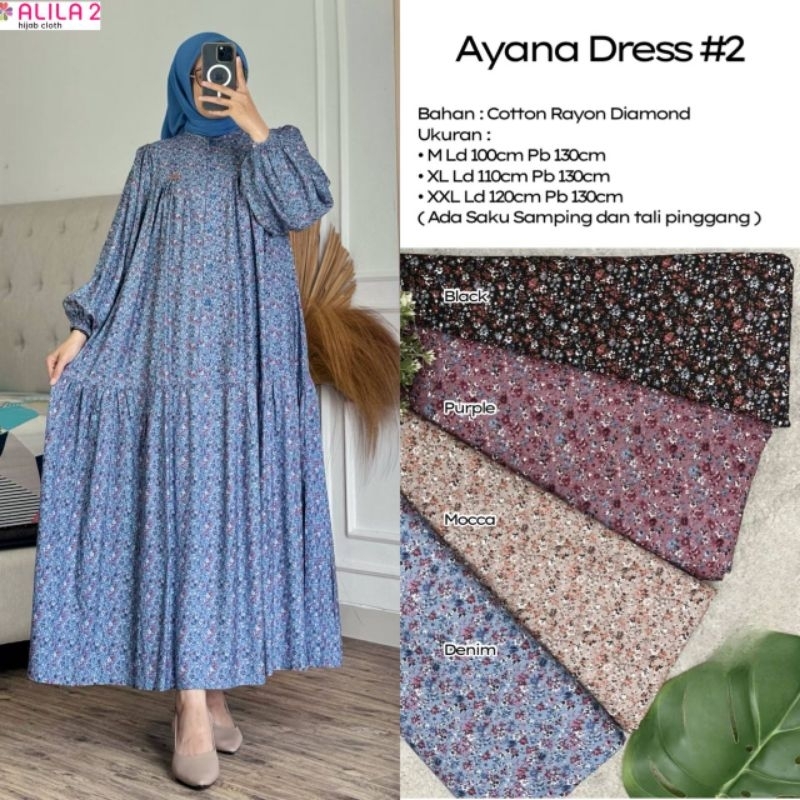 AYANA  DRESS  //MIDI DRESS MOTIF BUNGA KECIL  BAHAN RAYON PREMIUM