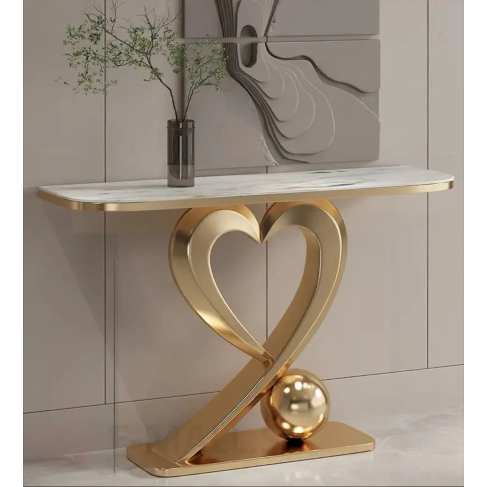 meja konsul marmer stainless gold heart shape console table meja dinding stainless