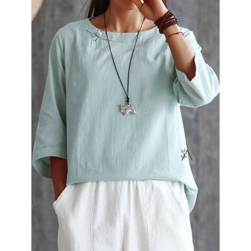 Kinan Blouse by Aliya Baju Atasan Wanita Katun Linen Polos