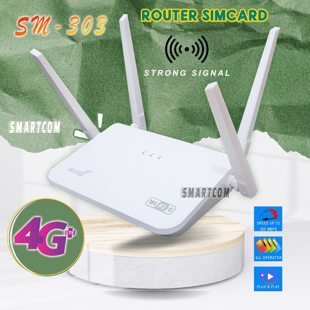 SMARTCOM - Wifi Wireless Router Sim Card 4G LTE Smartcom SM303 WIFI 6 300Mbps Unlock All Operator