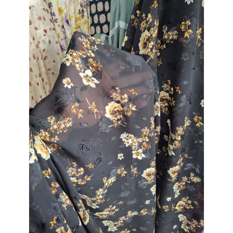 kain ceruty premium motif bunga timbul / kain sifon rubiah motif bunga