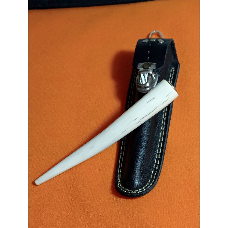 once pipa tanduk rusa dengan sarung kulit asli