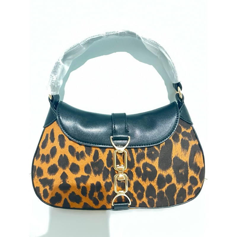 Tas CK Charles&Keith Agatha Leopard-Print Chain-Accent Hobo Bag - Multi mirror kualitas grade tertin