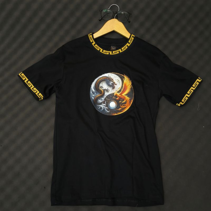 kaos manset kuning motif naga elang bulat