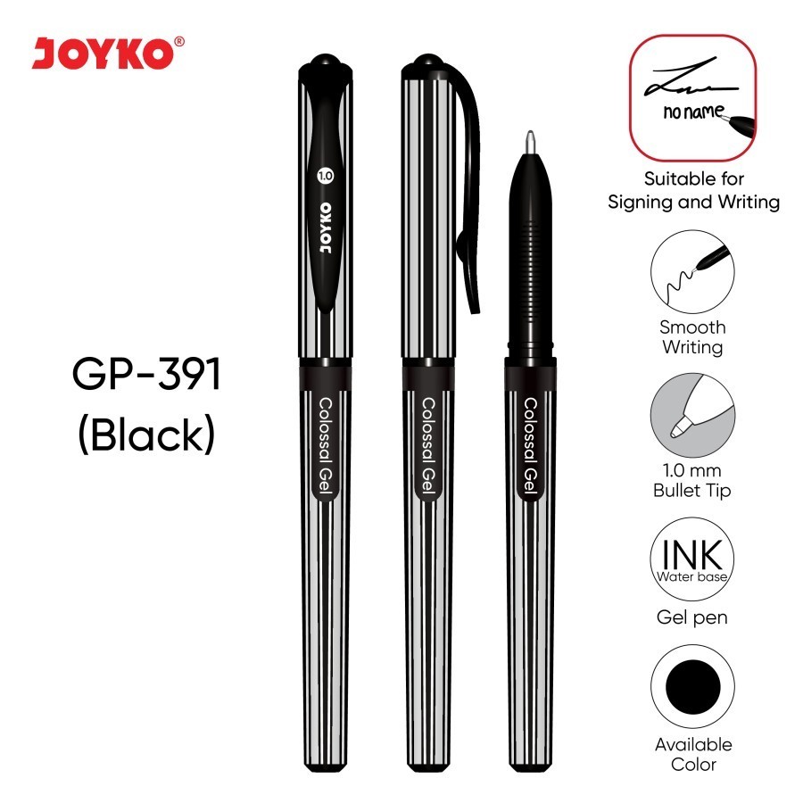 

Pena Gel JOYKO GP-391 (Black) - Tinta Halus, Ujung 1.0 mm, Cocok untuk Tanda Tangan & Menulis