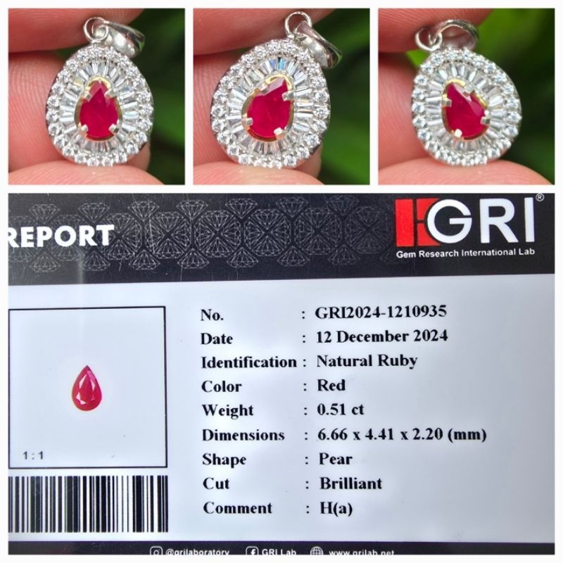 Natural Liontin Red Ruby Heat A Memo 0.51 crt