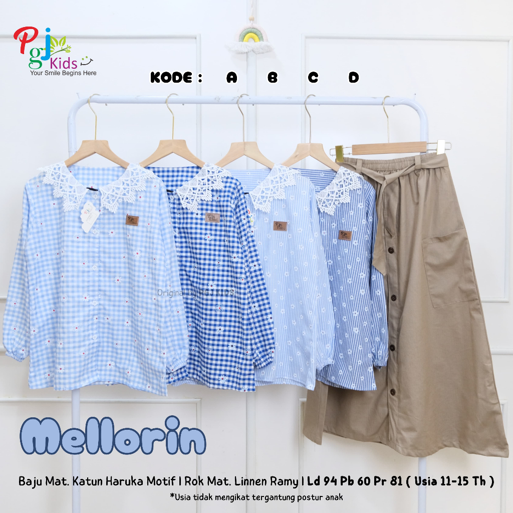 setelan rok anak perempuan remaja tanggung 11-15 tahun mellorin set ori pgj kids