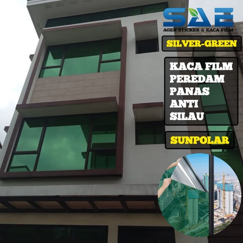 Sticker Kaca Film Hijau Silver One Way Jendela Rumah Gedung L-150Cm