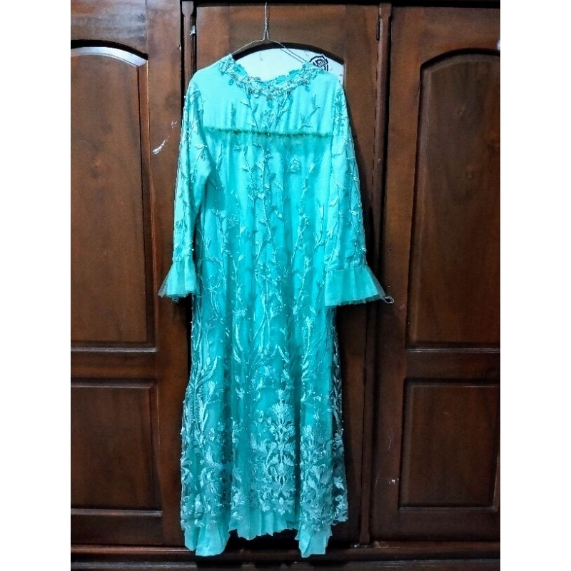 GAUN MUSLIMAH MEWAH SANGAT CANTIK PRELOVED WARNA HIJAU TOSCA / baju wisuda baju lamaran baju pesta w