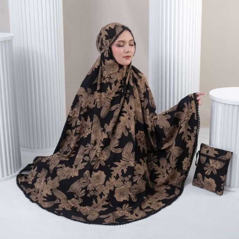 Hijab Motif Bunga Hitam Coklat