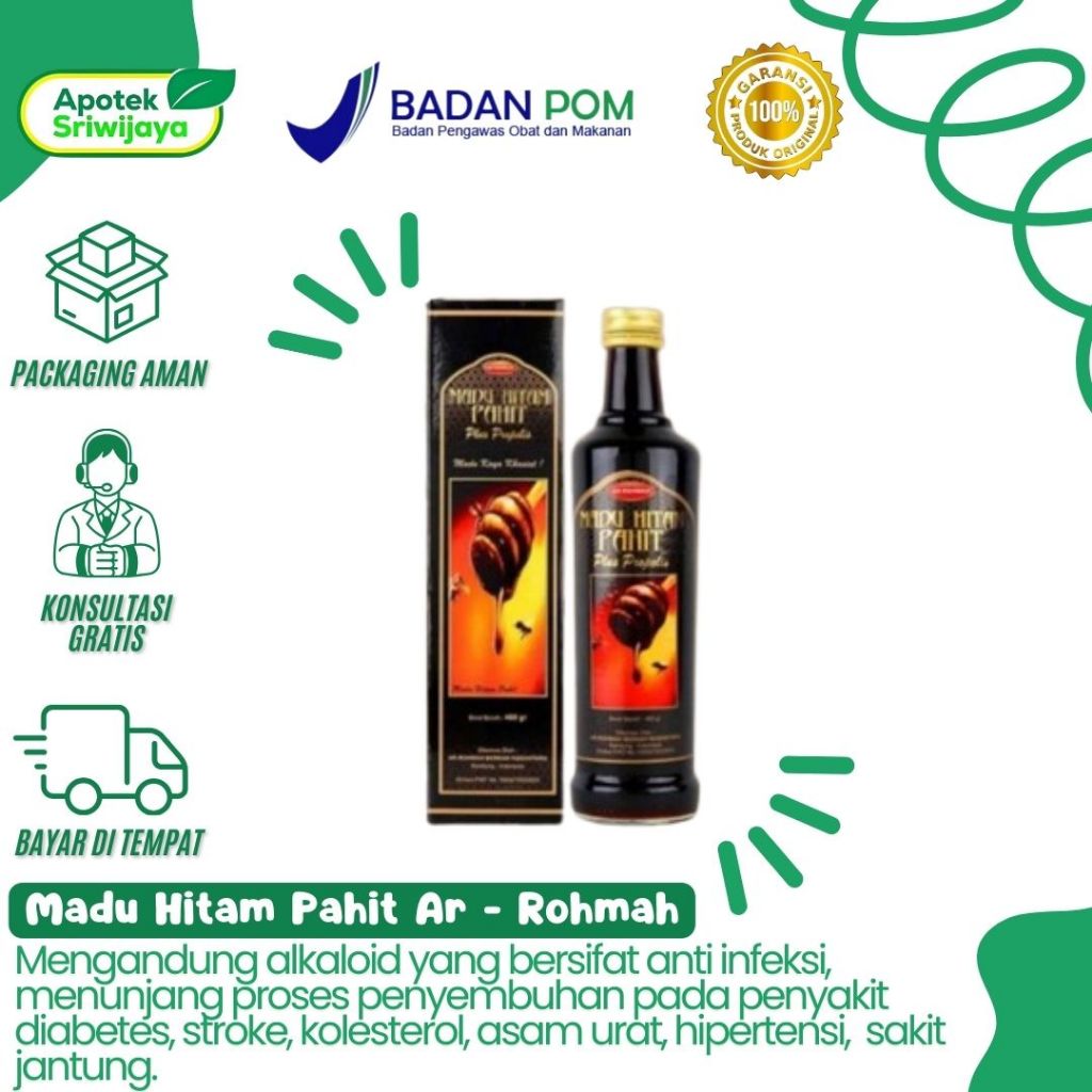 

Madu Hitam Pahit Plus Propolis Ar - Rohmah 470 gram