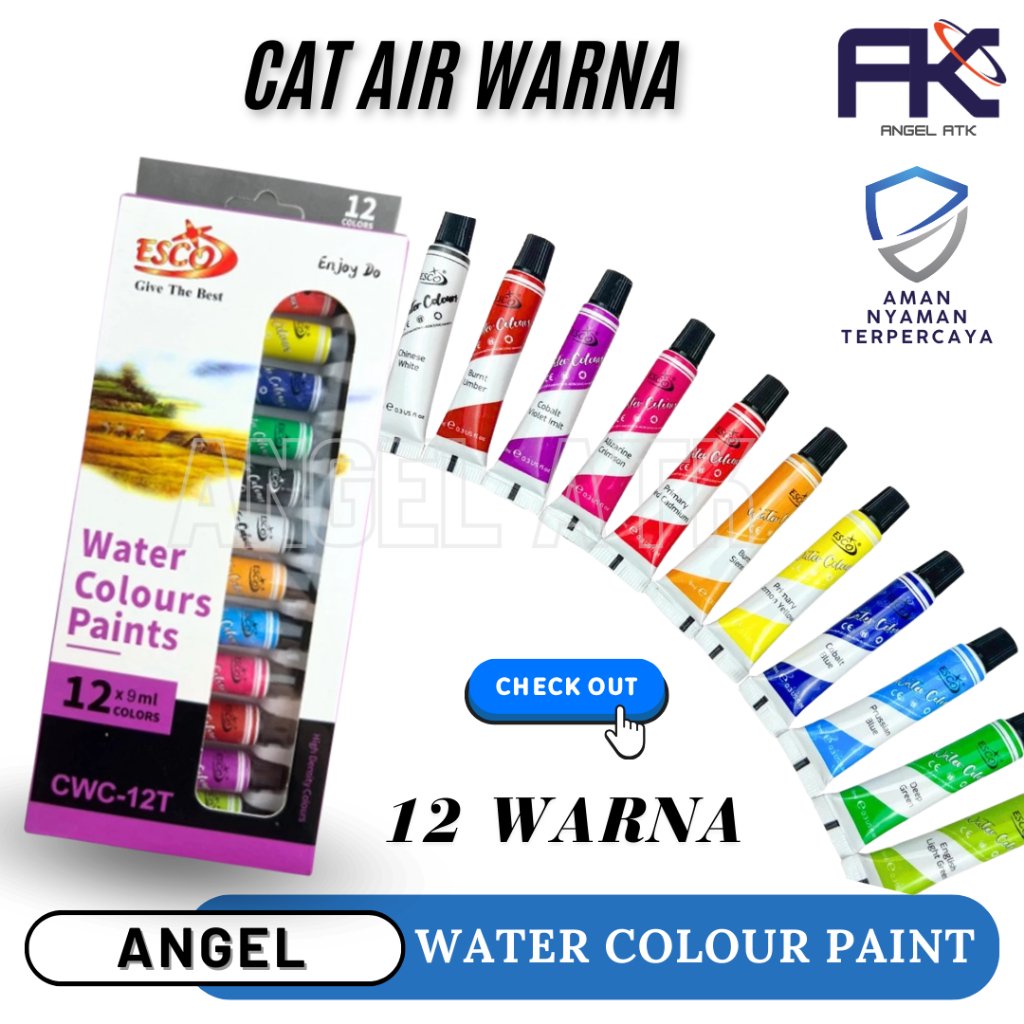 

( Promo 1 Set Isi 12 Warna ) Cat Air / Cat Lukis Esco / Water Colours Painting / Melatih Kreativitas Anak / Harga Termurah / Cash On Delivery / Atk Blessing