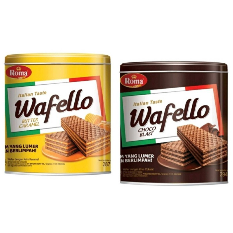 

Wafer Wafello Butter Caramel Kaleng dan Wafer Wafello Choco Blast Kaleng 228g / Wafer Wafello