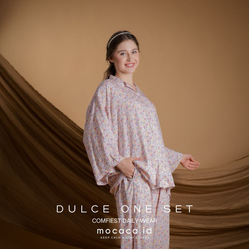 dulce one set lengan 3/4 rayon piyama premium katun rayon viscose adem ringan dingin biru hitam keli