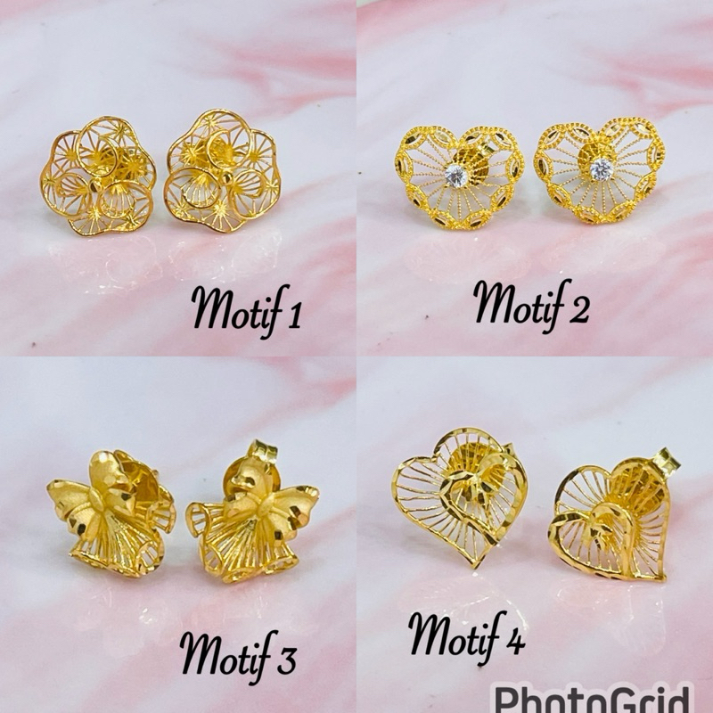 giwang bunga pita love kerawang banyak model cantik emas asli kadar 700