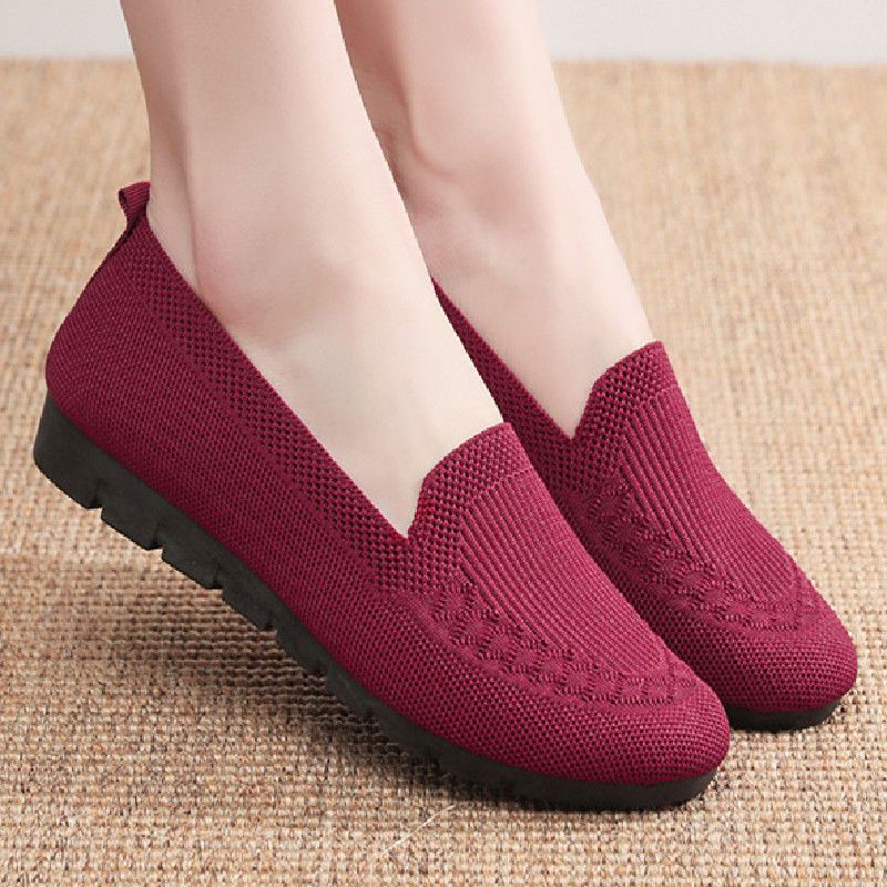 SOLWAY Sepatu Flat Rajut Wanita Semi Casual | Ujung Bulat Tahan Air Sepatu Jalan Santai Anti Slip