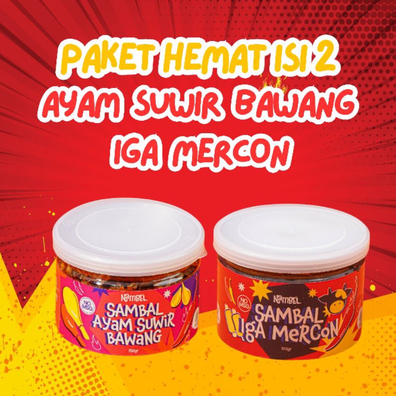 

Nambelin Paket isi 2 Sambal Ayam Suwir Bawang + Iga Mercon