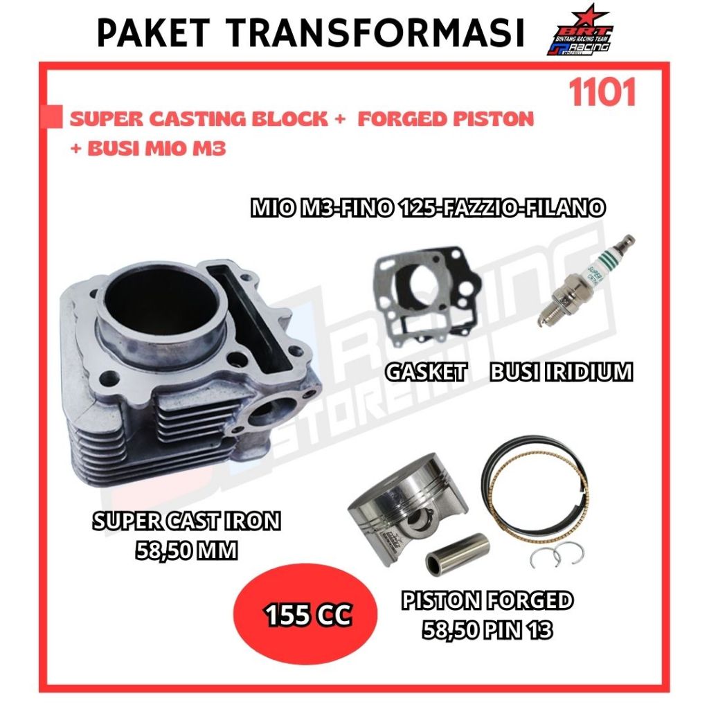 Paket Bore UP Mio M3 - Block Piston 58.50 MM - BRT Promo 1101