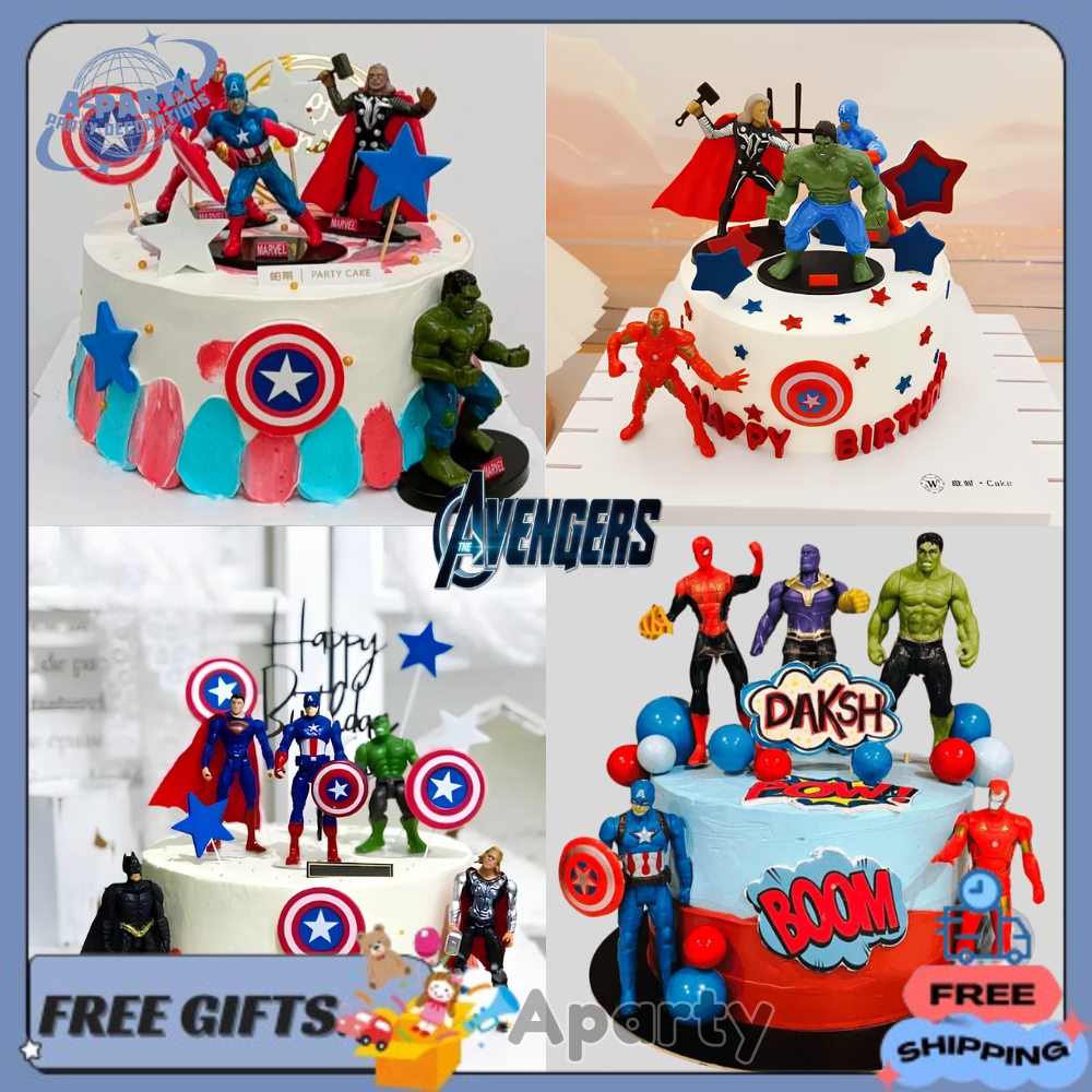 Hiasan Kue Mainan Miniatur 3D Karakter Avengers Tema Superhero Thor Captain Amerika Hulk Iron Man un