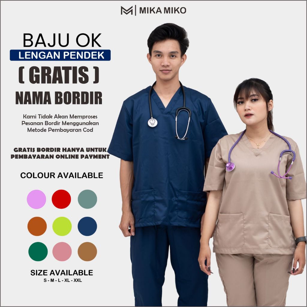 ( GRATIS NAMA BORDIR ) Baju OK DOKTER PERAWAT OKA LENGAN PENDEK Scrub BIDAN Petugas medis Nakes Apot