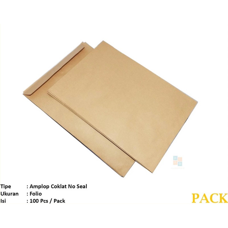 Isi 100 Amplop Coklat Polos Folio / Amplop Coklat Folio Seal / Amplop Coklat Ukuran Folio / Amplop D
