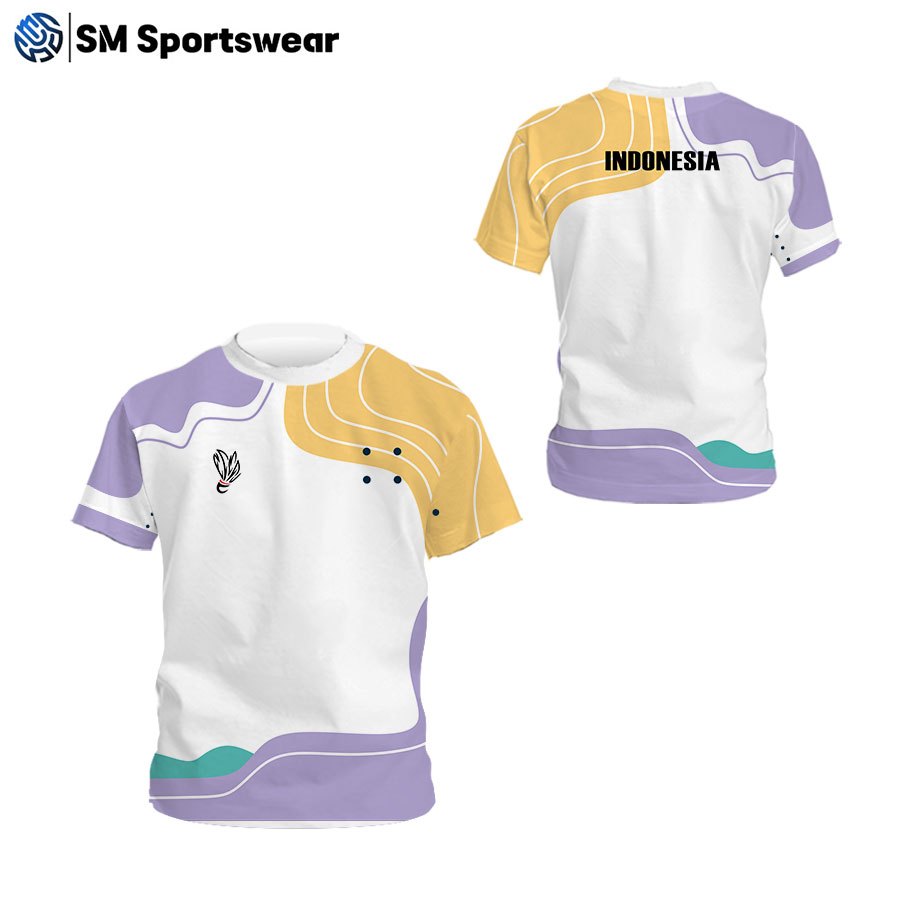 Jersey Olahraga Badminton Bulutangkis Anak Custom Full Printing Abstract Series 09 Ungu