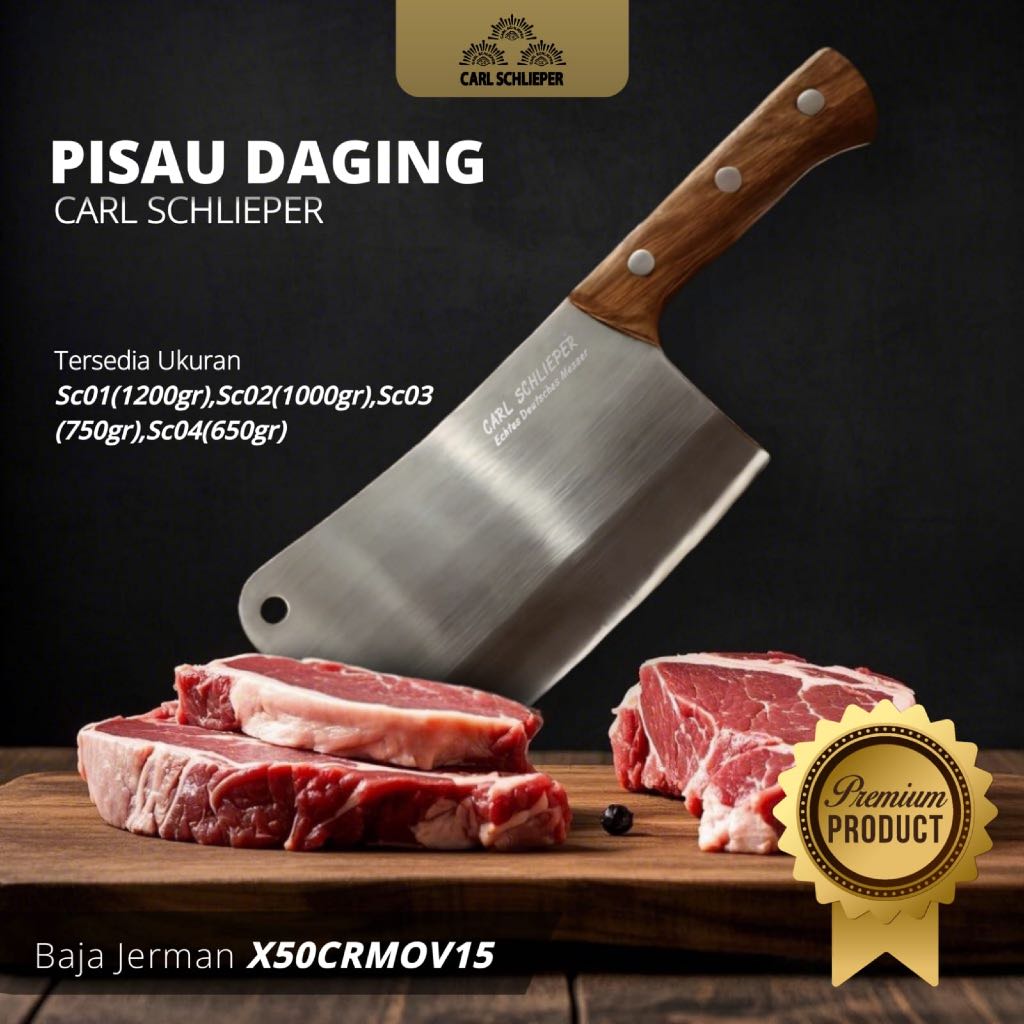 CARL SCHLIEPER Pisau Daging Dapur Pisau Cincang Tajam Sembelih Pisau Stainless Tulang